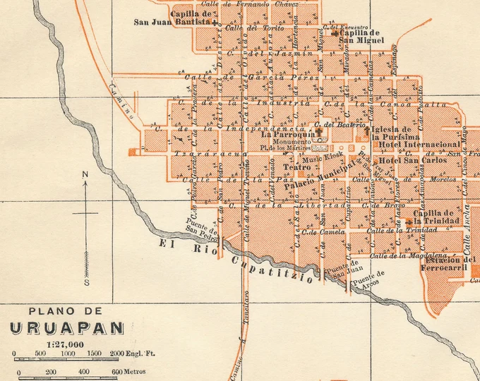 Mapa de Uruapan de 1911 durante la industrialización del país y el inicio de la revolución.